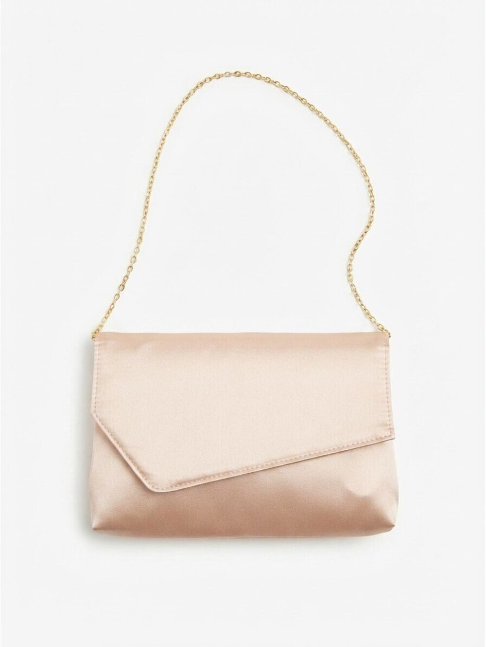Vintage Kinney Rose Gold Satin Envelope Clutch Crossbody Bag Gold Chain Strap
